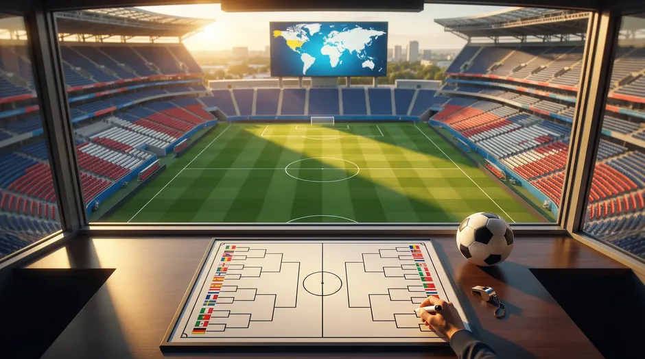 Schematische Darstellung des WM 2026 Turnierformats mit 48 Teams, 12 Gruppen und K.o.-Runde