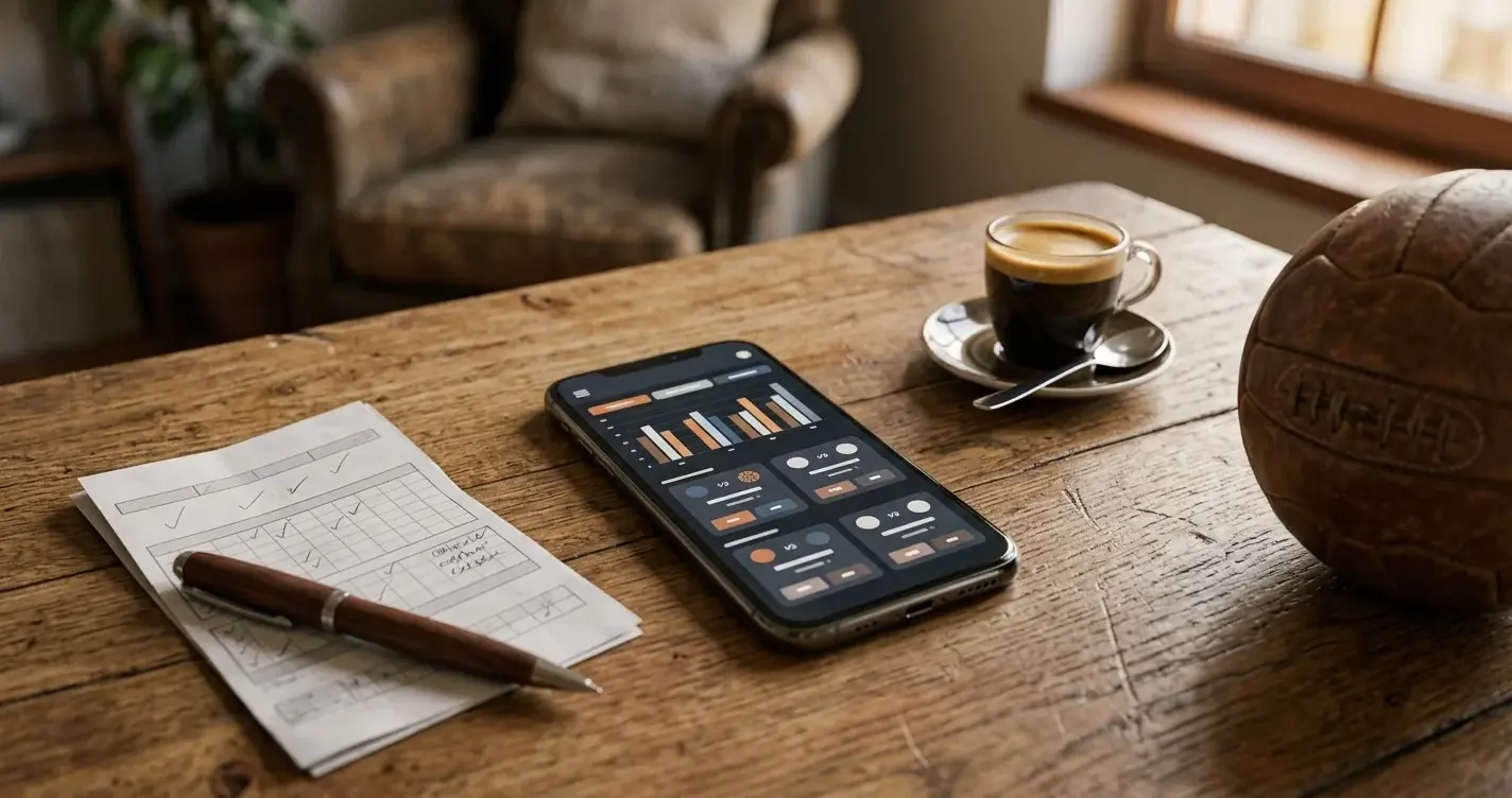 Wettschein, Smartphone und Espresso auf einem Holztisch mit Quotenübersicht im Hintergrund